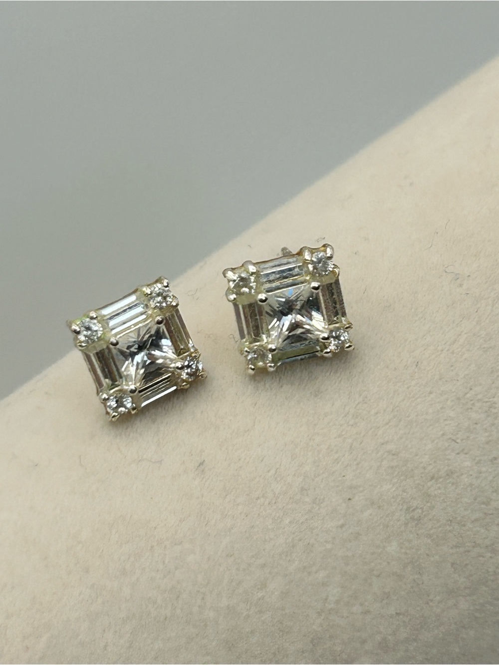 Classic Sterling Silver Square Crystal Stud Earrings Stamped 925 No Backs .25"
